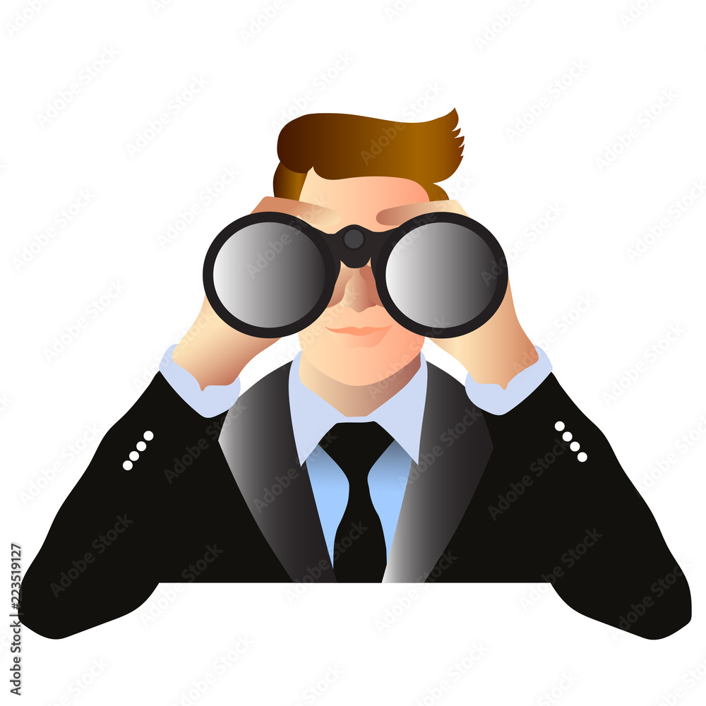 Businessman looking through binoculars. Vector illustration in cartoon style. Businessman looking through binoculars. Vector illustration in cartoon style.