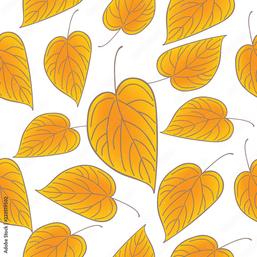 Obraz premium Yellow leaves over white seamless pattern. Fall vector background.