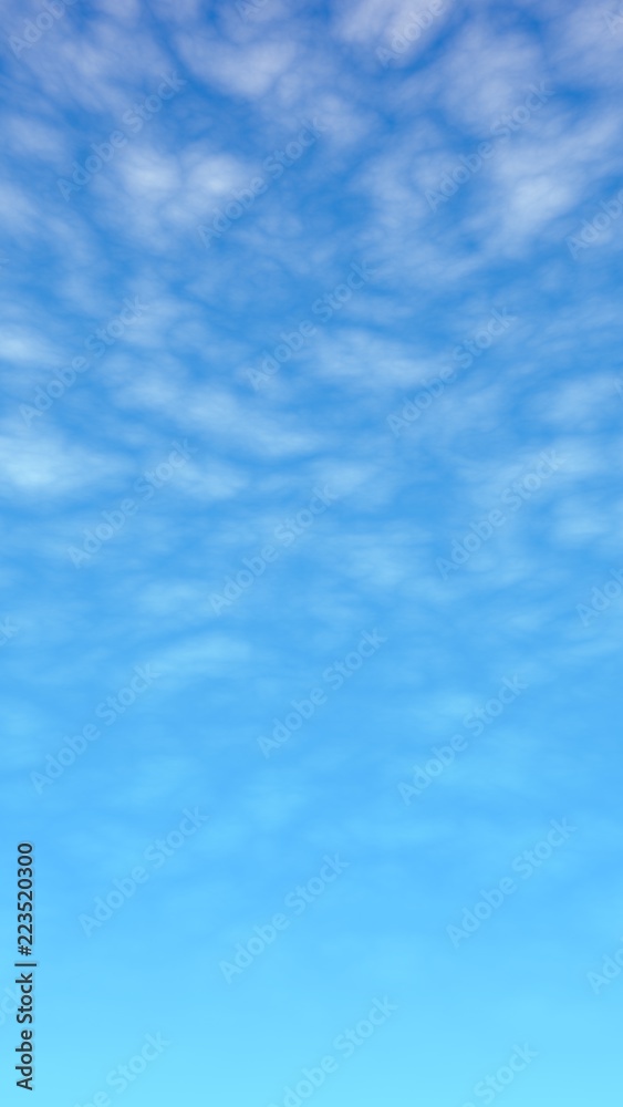 Cumulus white clouds in the clear blue sky in the morning. Blue sky background with white clouds. 3D illustration