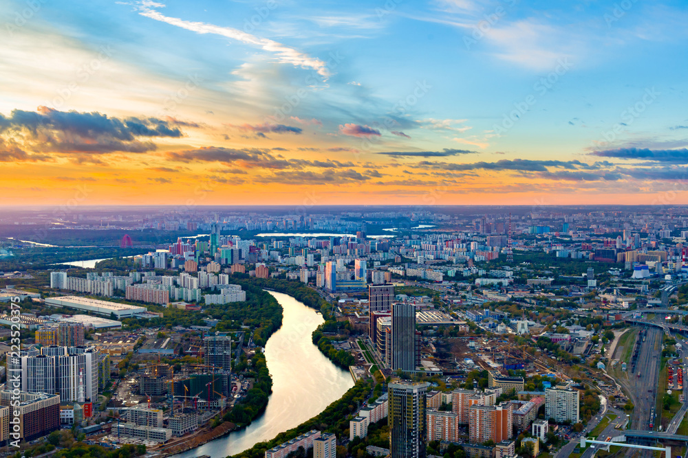 Fototapeta premium Panoramic view of Moscow. Evening, sunset.