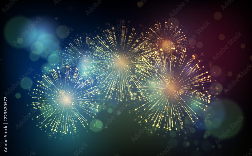 Obraz premium Vector Holiday Fireworks Background. Happy New Year