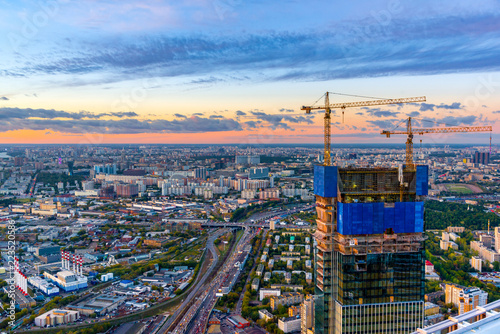 Panoramic view of Moscow. Evening  sunset.