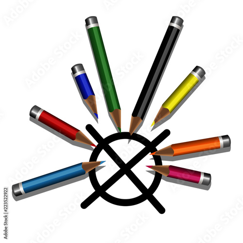 Farbstifte und Kreuz, Symbol für Wahlen