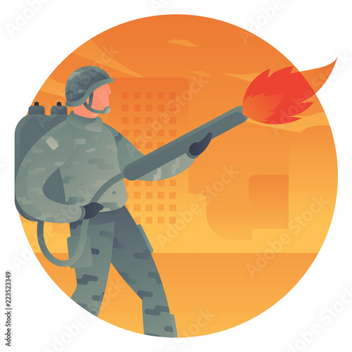 Army man with flame thrower