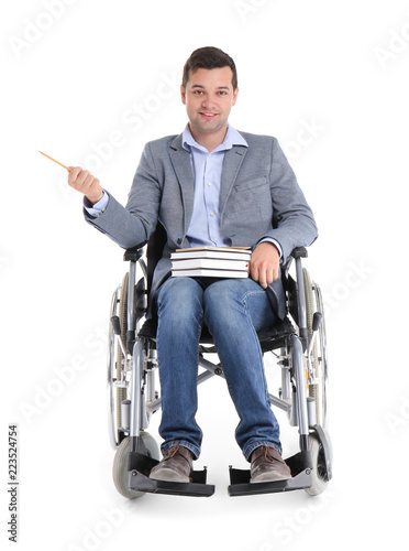 Male teacher in wheelchair ...