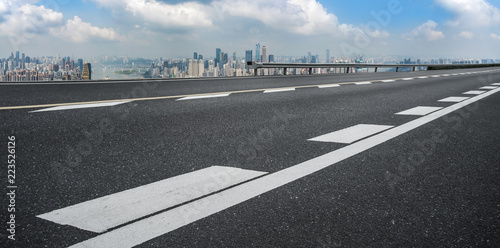 Road pavement and Chongqing urban architecture skyline