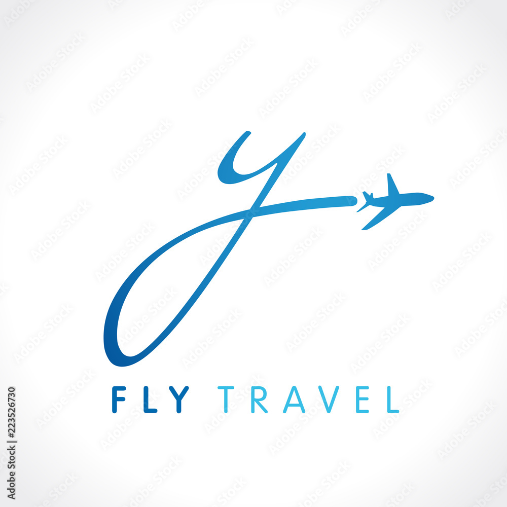 Y letter fly travel company logo. Airline business travel identity brand design with letter "y". Speed travel vector symbol template - obrazy, fototapety, plakaty 