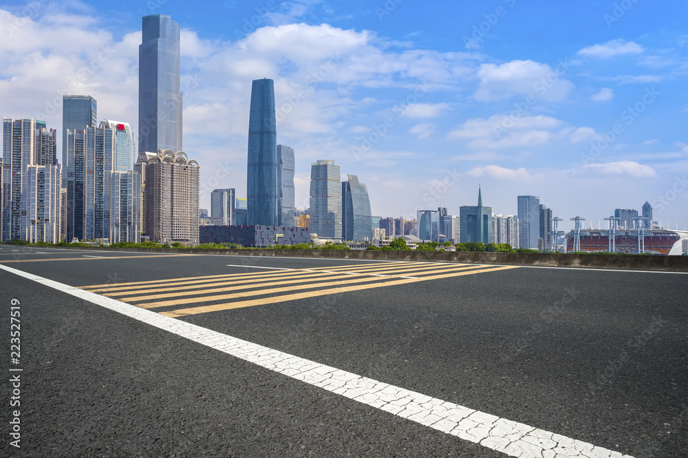 Road pavement and Guangzhou city buildings skyline Road pavement and Guangzhou city buildings skyline