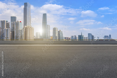 Road pavement and Guangzhou city buildings skyline