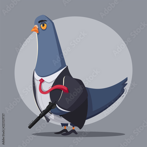 Pigeon a  killer. Thug life. Cartoon vector illustration