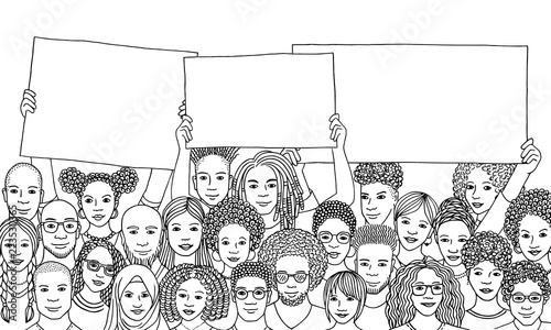Diverse group of people of color holding empty signs