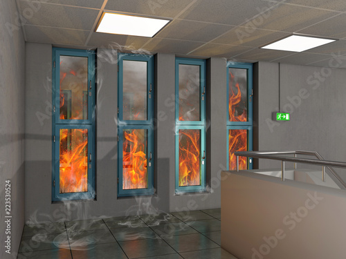 Fire prevention windows, 3D Illustration