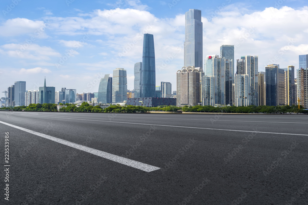 Road pavement and Guangzhou city buildings skyline Road pavement and Guangzhou city buildings skyline