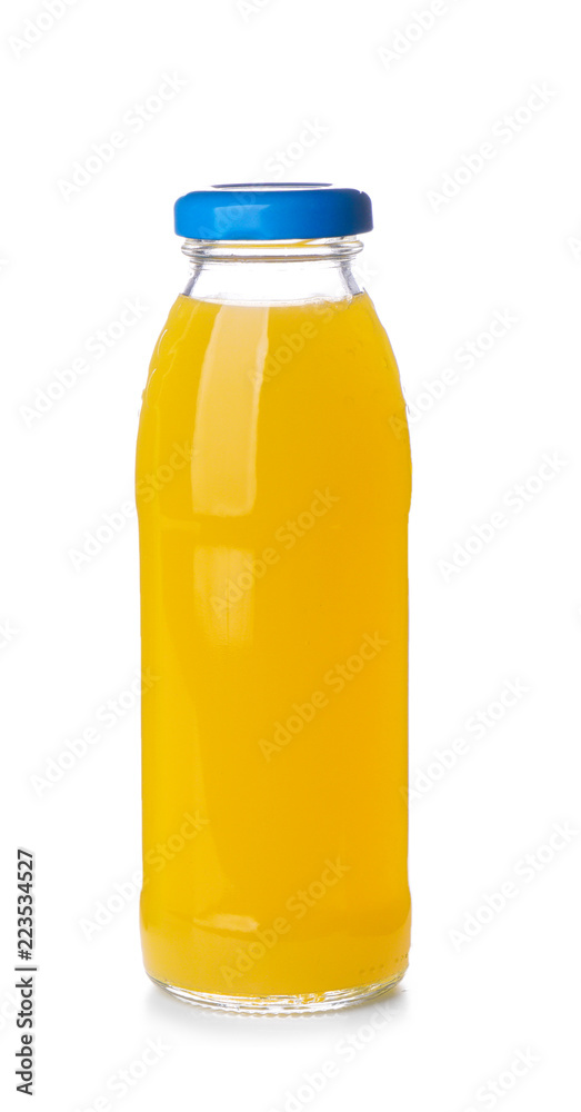 Bottle of fresh lemon juice on white background Bottle of fresh lemon juice on white background