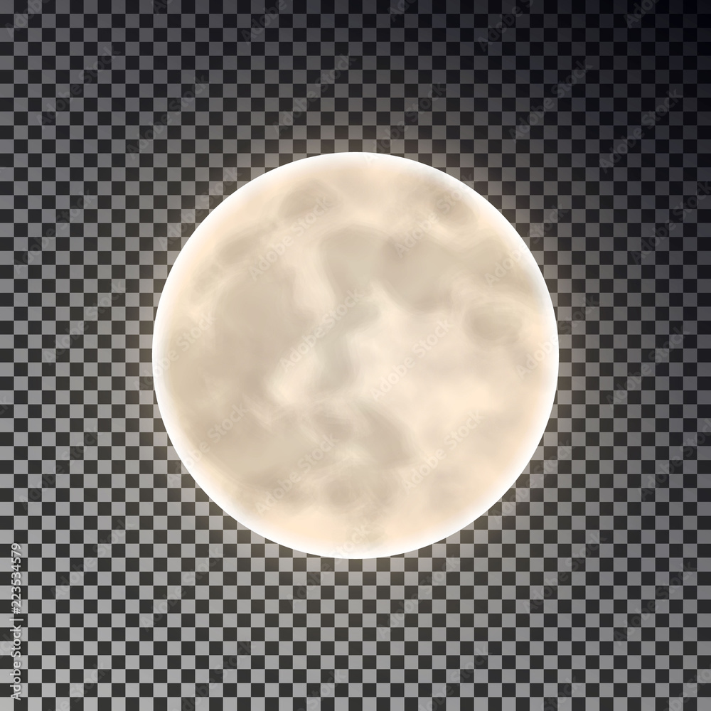 Full white moon isolated. Dark night sky background. Closeup moon light