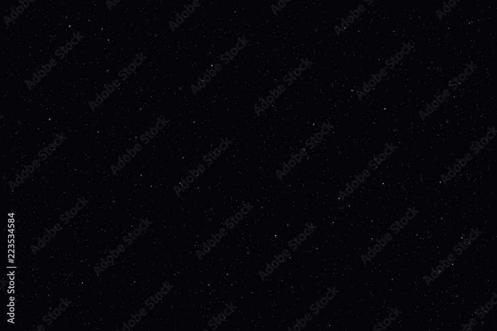 Dark starry sky, night background. Closeup moon and star light effect. Glow stars at dark blue space