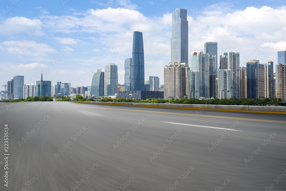Road pavement and Guangzhou city buildings skyline Road pavement and Guangzhou city buildings skyline