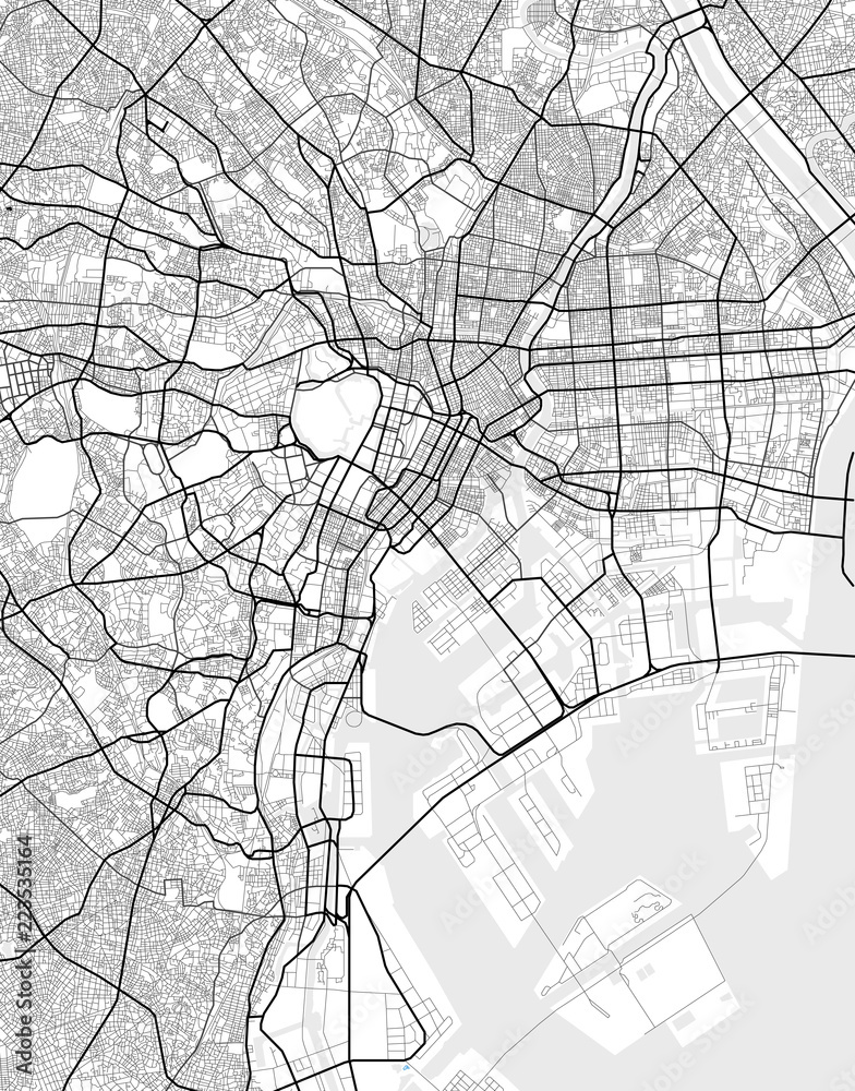 Vector city map of Tokyo in black and white
