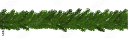 Green Christmas border of pine branch  seamless vector isolated on white background. Xmas garland de