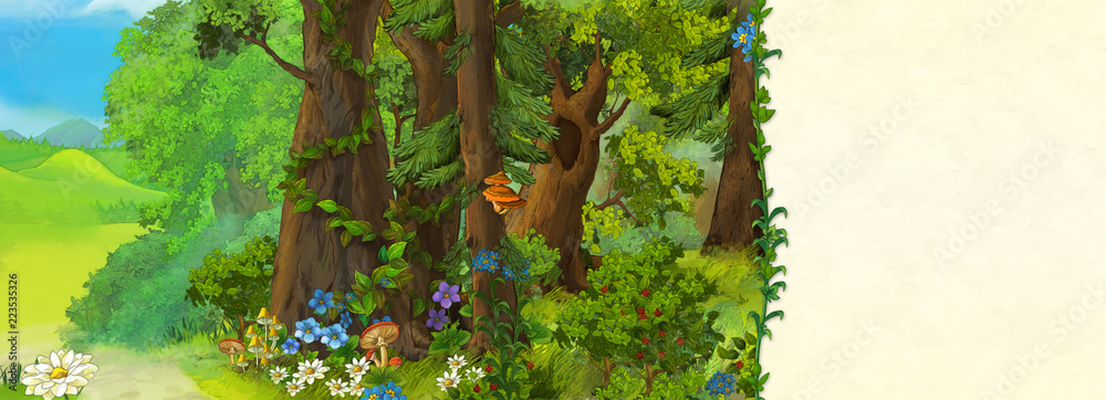 Φωτογραφία cartoon scene with beautiful wild forest - with space for text - illustration fo