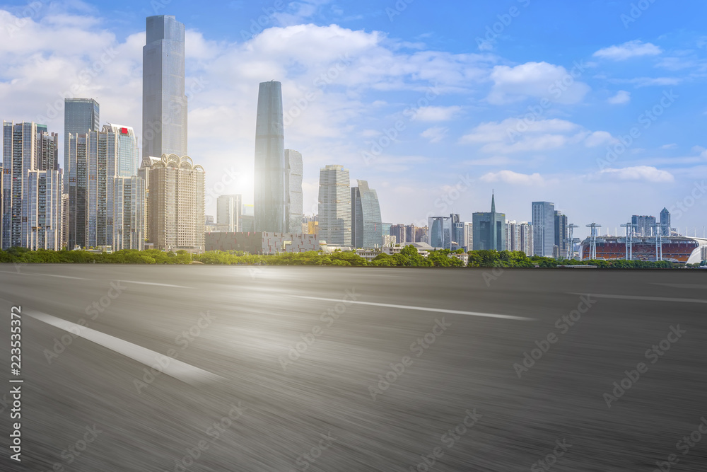 Road pavement and Guangzhou city buildings skyline Road pavement and Guangzhou city buildings skyline
