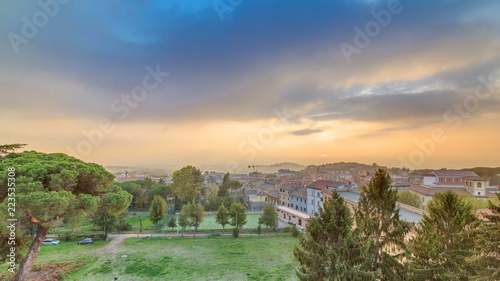 Old houses and trees during sunset in beautiful town of Albano Laziale timelapse, Italy