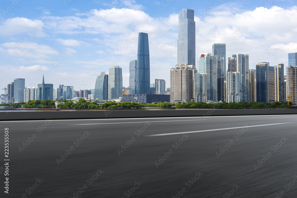 Road pavement and Guangzhou city buildings skyline Road pavement and Guangzhou city buildings skyline