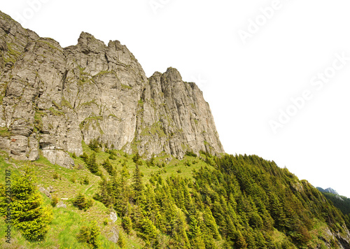 mountain wall of rock isolated on white. Ceahlau, Romania