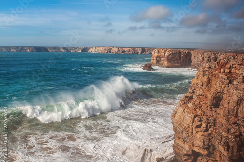 Giant waves during a storm in Sagres, Costa Vicentina.