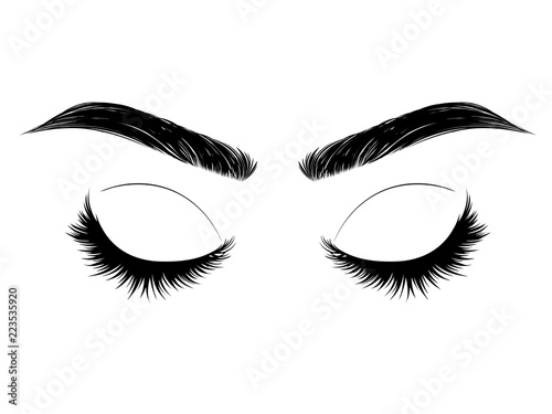 Closed eye with long eyelashes and brows