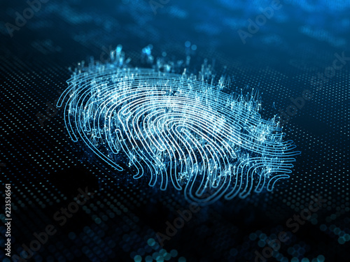 A computer identify and measuring the fingerprint on the digital surface. 3d illustration. photo