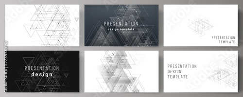 The minimalistic abstract editable vector layout of the presentation slides design business templates. Polygonal background with triangles, connecting dots and lines. Connection structure. photo