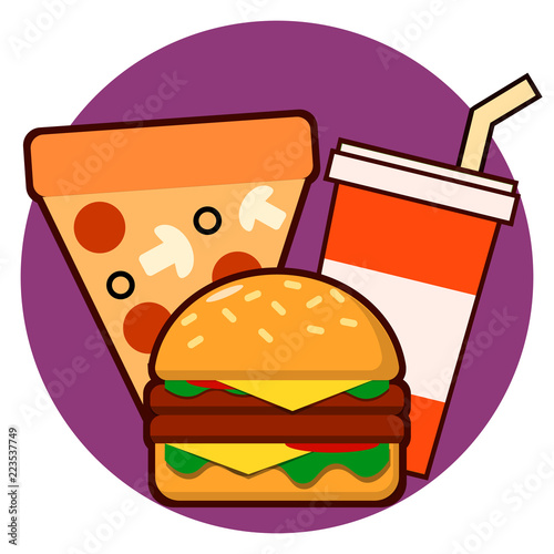 Fast food combo icon hamburge pizza drink Vector illustration