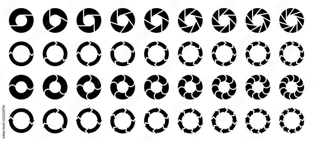 Square Set Pie Charts Arrows Black