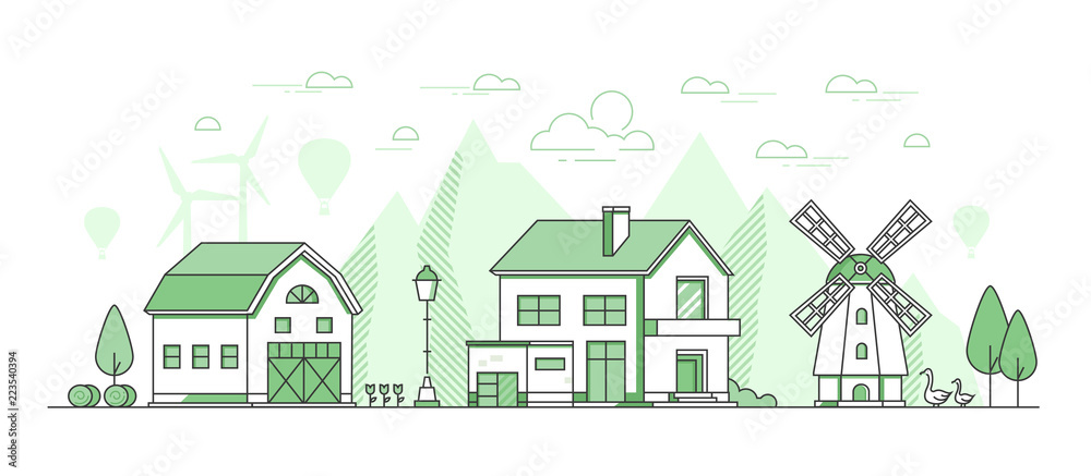 Eco farming - thin line design style vector illustration Eco farming - thin line design style vector illustration