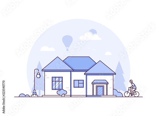 Farm landscape - modern thin line design style vector illustration