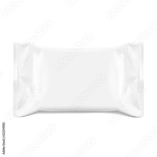 Realistic White Blank template Packaging Foil for wet wipes. realistic foil package.
