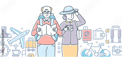 Traveling - modern colorful line design style illustration