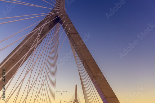 cable-stayed bridge. Leonard P. Zakim Bunker Hill Memorial Bridge, Boston, USA. Copy space for your text