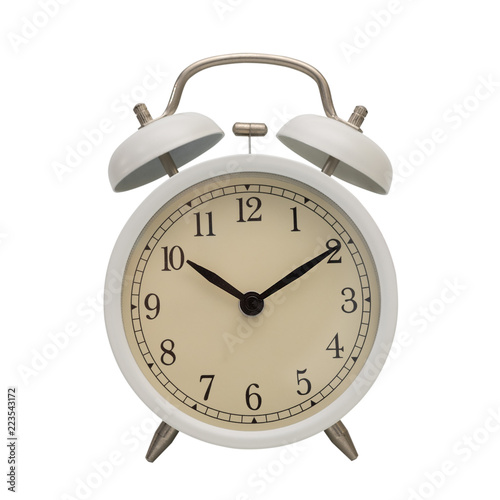 White Alarm clock isolated on white background with clipping path