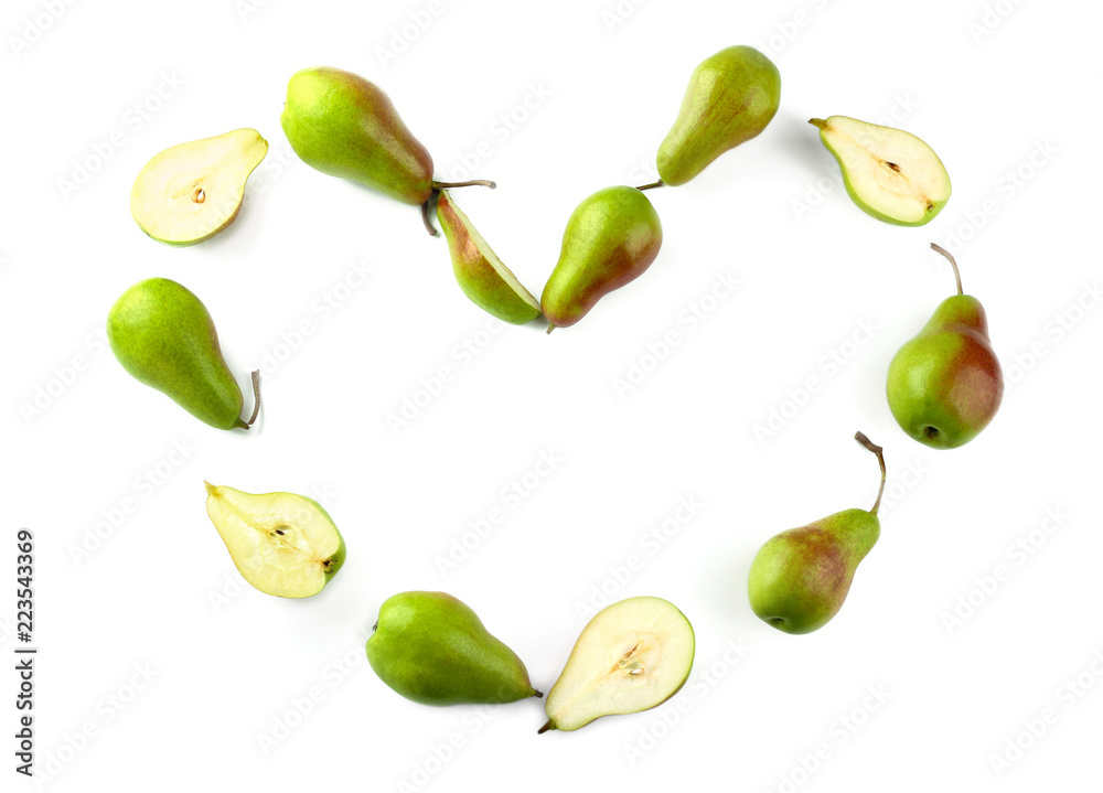 Composition with ripe pears on white background Composition with ripe pears on white background