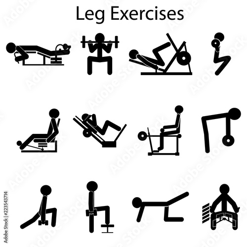 Set of exercises for training legs. People black pictogram.