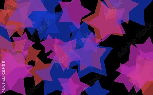 Multi Colored translucent stars on a dark background. Red tones. 3D illustration