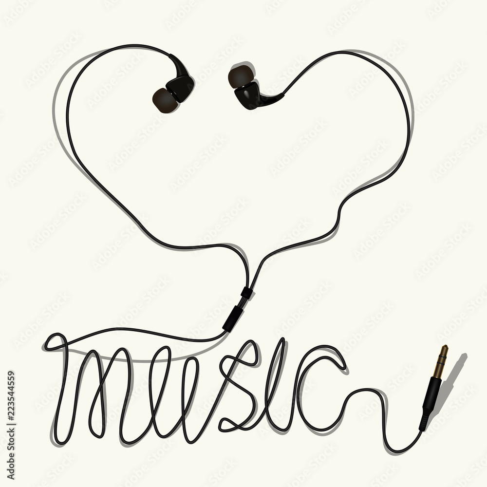 Obraz premium The inscription-I love music (headphones). The image to be printed on a t-shirt, clothing...