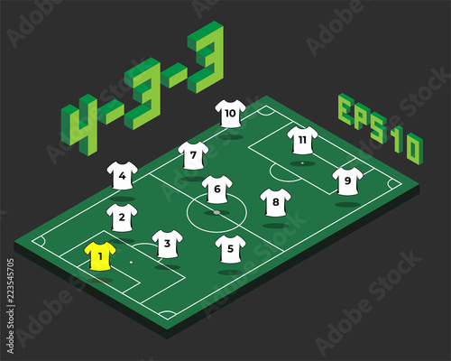 Football 4-3-3   formation with isometric field.