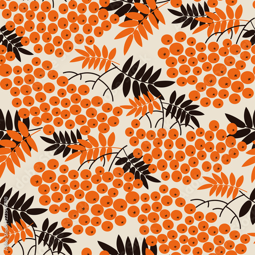 Black and orange rowanberry seamless pattern