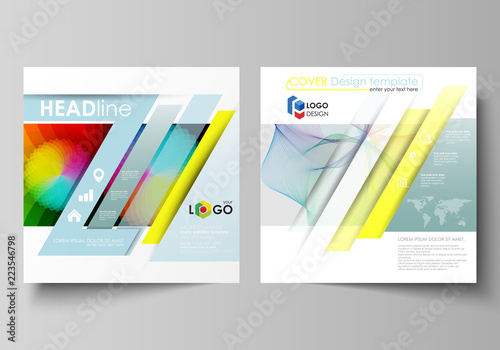 Business templates for square brochure, flyer, booklet, annual report. Leaflet cover, flat vector layout. Colorful design, overlapping geometric shapes and waves forming abstract beautiful background.