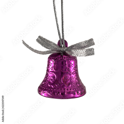 Purple color christmas bell ornament isolated on white background