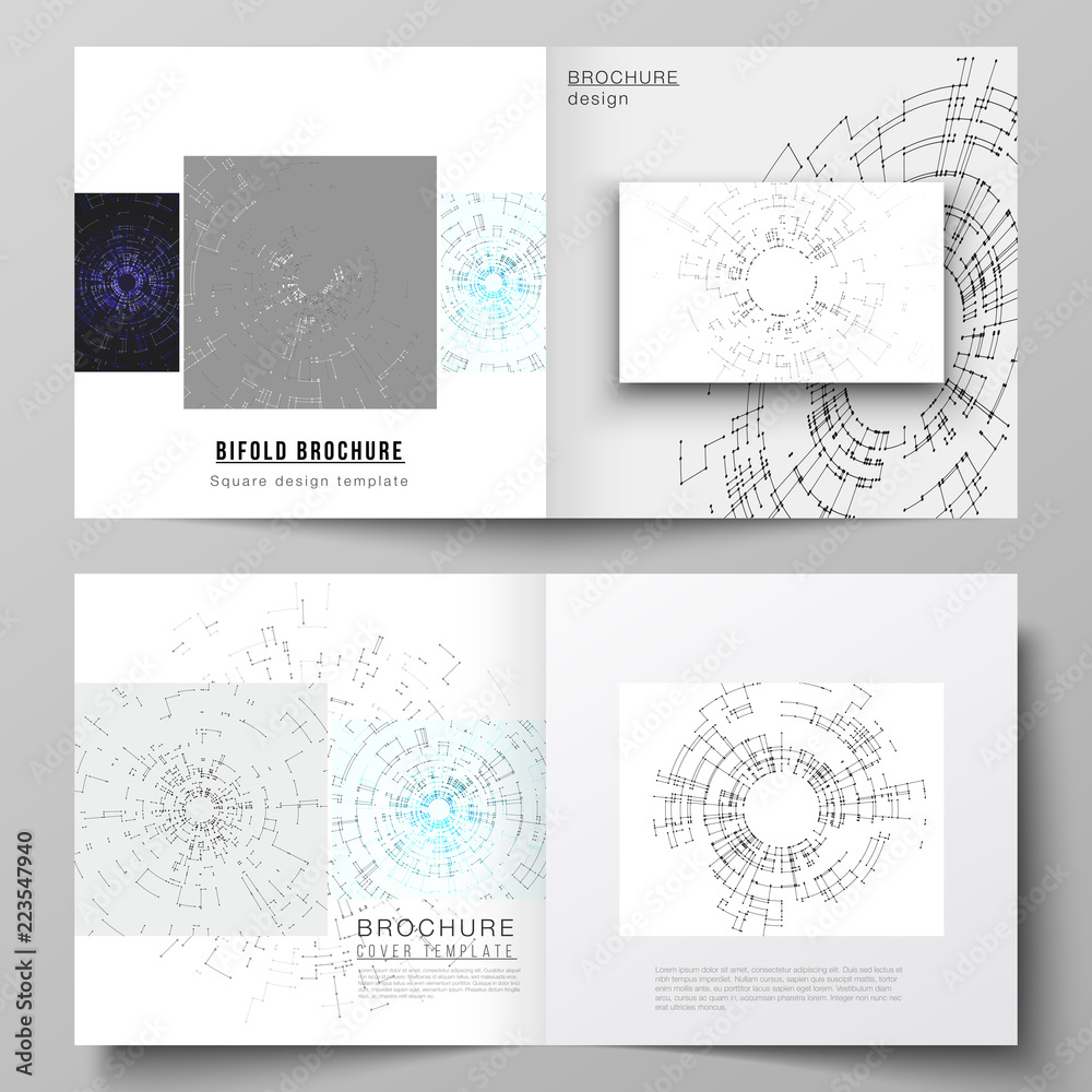 The vector layout of two cover templates for square design bifold brochure, magazine, flyer, booklet. Network connection concept with connecting lines and dots. Technology design digitalbackground The vector layout of two cover templates for square design bifold brochure, magazine, flyer, booklet. Network connection concept with connecting lines and dots. Technology design digitalbackground
