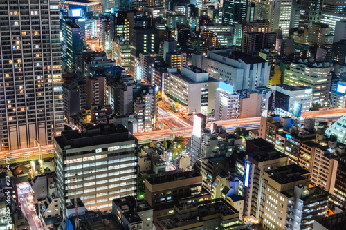 Photography Aerial view of business district of skyscraper downtown in urban
